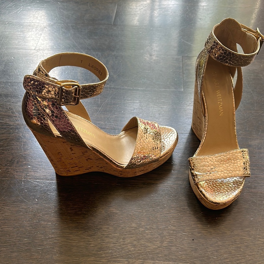 Stuart Weitzman Gold Wedge Sandals